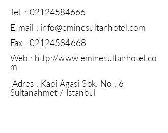 Emine Sultan Hotel iletiim bilgileri